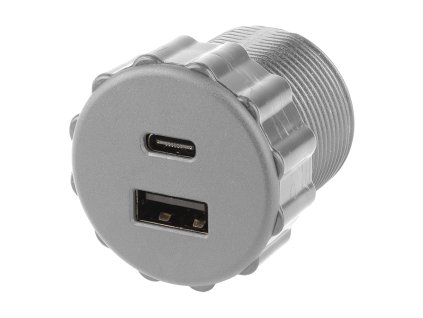 StrongPower USB A/C nabíječka, 2 x nabíjecí výstupy, průměr 35 mm, stříbrná