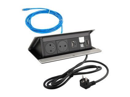 LEGRAND PopUp, 2x230V, 1x USB A/C, 1x RJ45, 1x HDMI, broušený hliník
