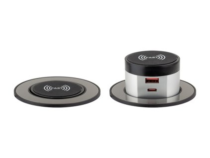 StrongPower PowerUp 1x USB A/C nabíječka + bezdrátová nabíj. 10W, imitace nerezi
