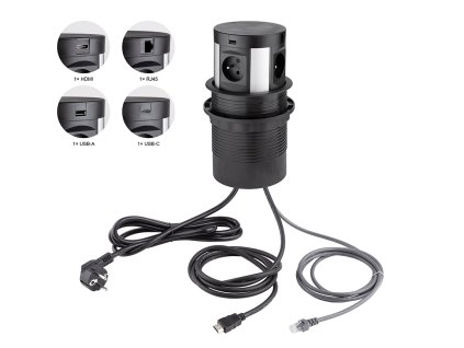 StrongPower El. zásuvka vysouvací,4x230V,1xRJ45,1x USB A/C,1xHDMI,bezdr nabíj,FR