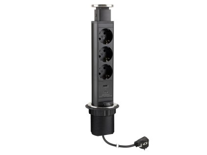 StrongPower Elektrická zásuvka vytahovací, 3x 230V Schuko, 1x USB A/C, černá