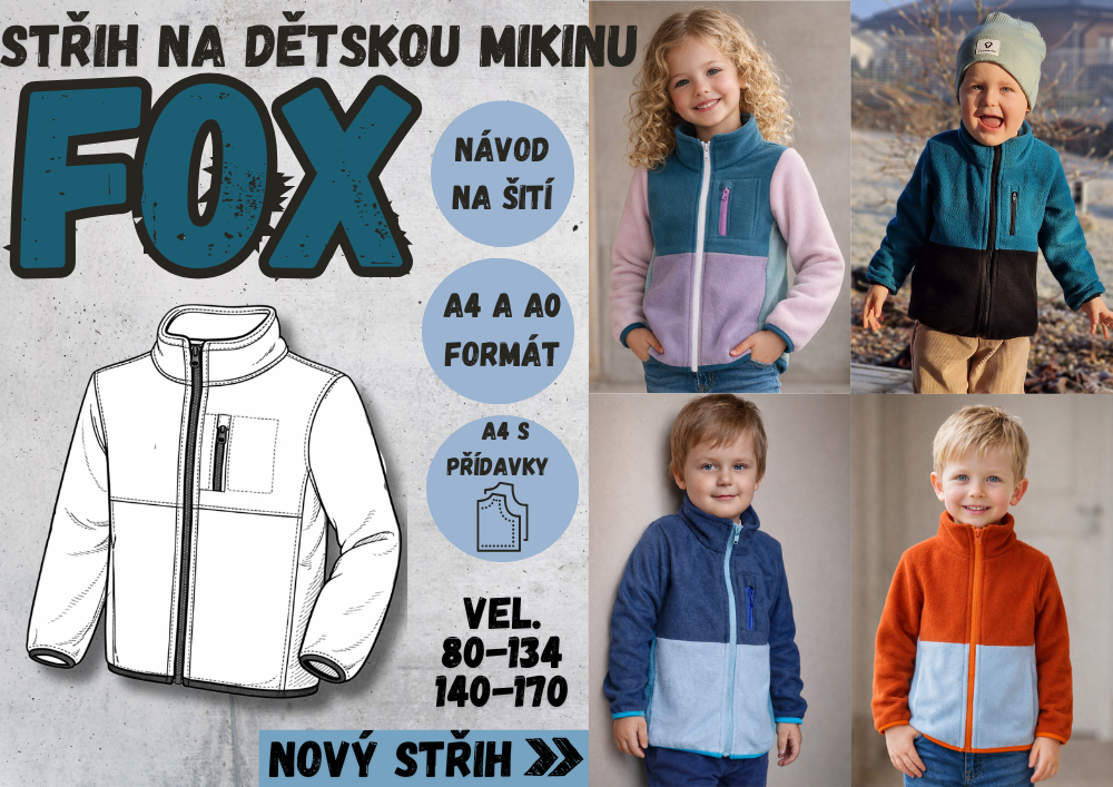 PDF střih dětská mikina FOX
