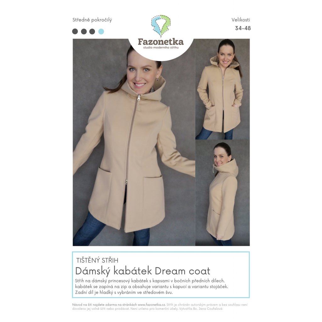 Tištěný střih na dámský kabátek Dream Coat vel.34-48 - Fazonetka