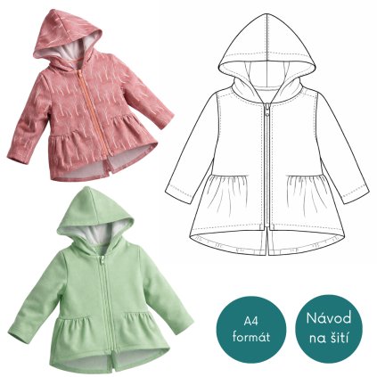 Střih na mikinu s řasením v pase vel.122 152