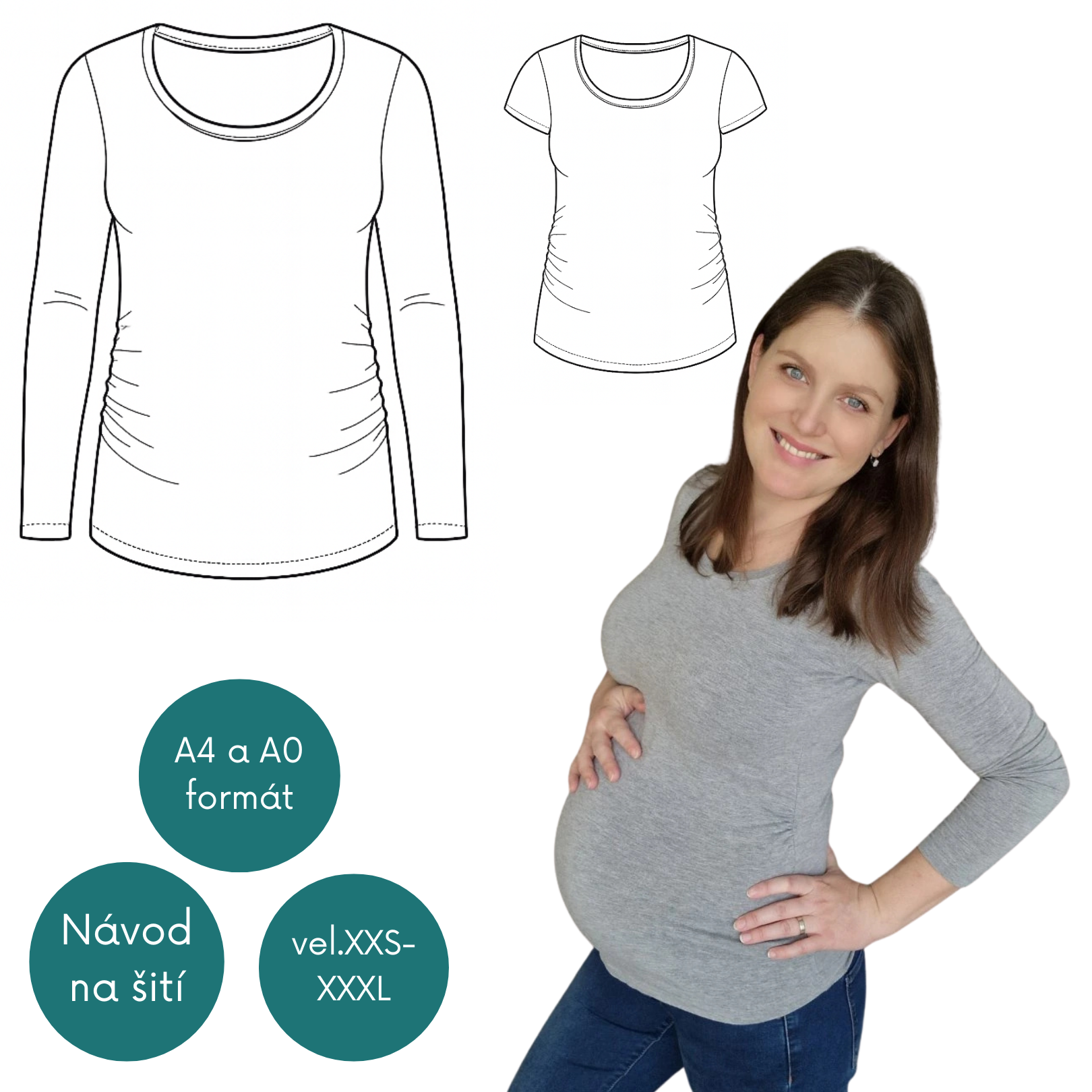 Střih na dámské těhotenské tričko vel.XXS-XXXL (194)