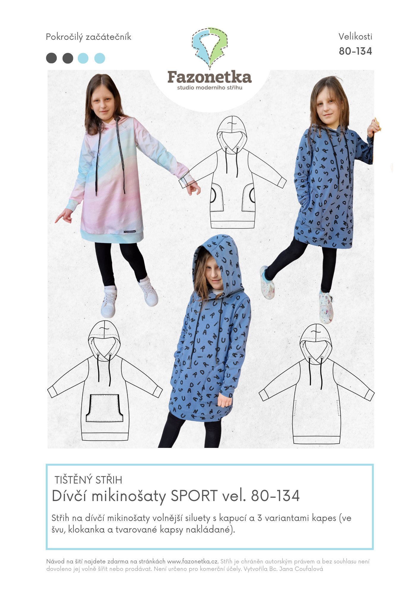 Tištěný střih na dívčí mikinošaty SPORT vel. 80-134