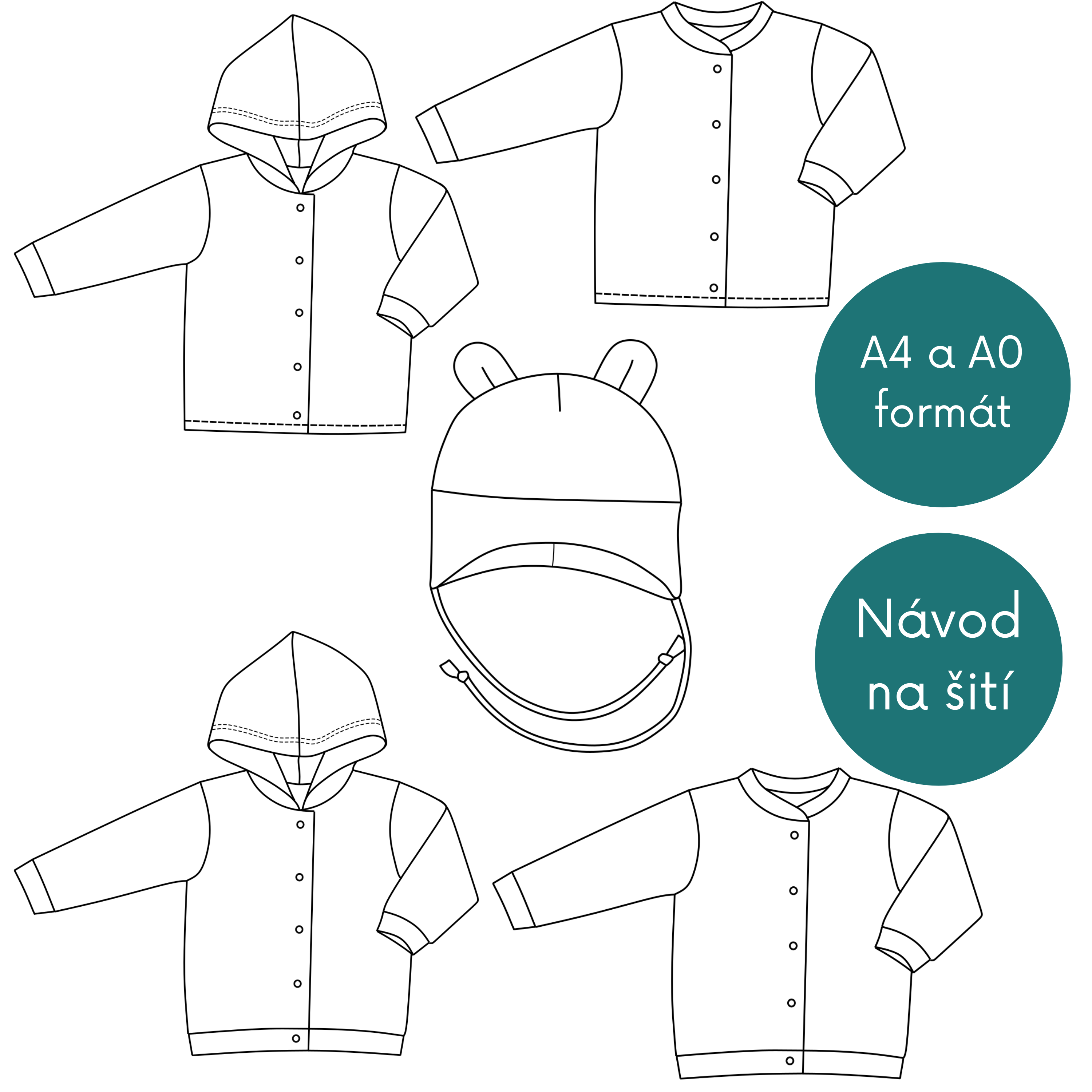 Střih na MIMI set kabátku a čepičky vel.50-86