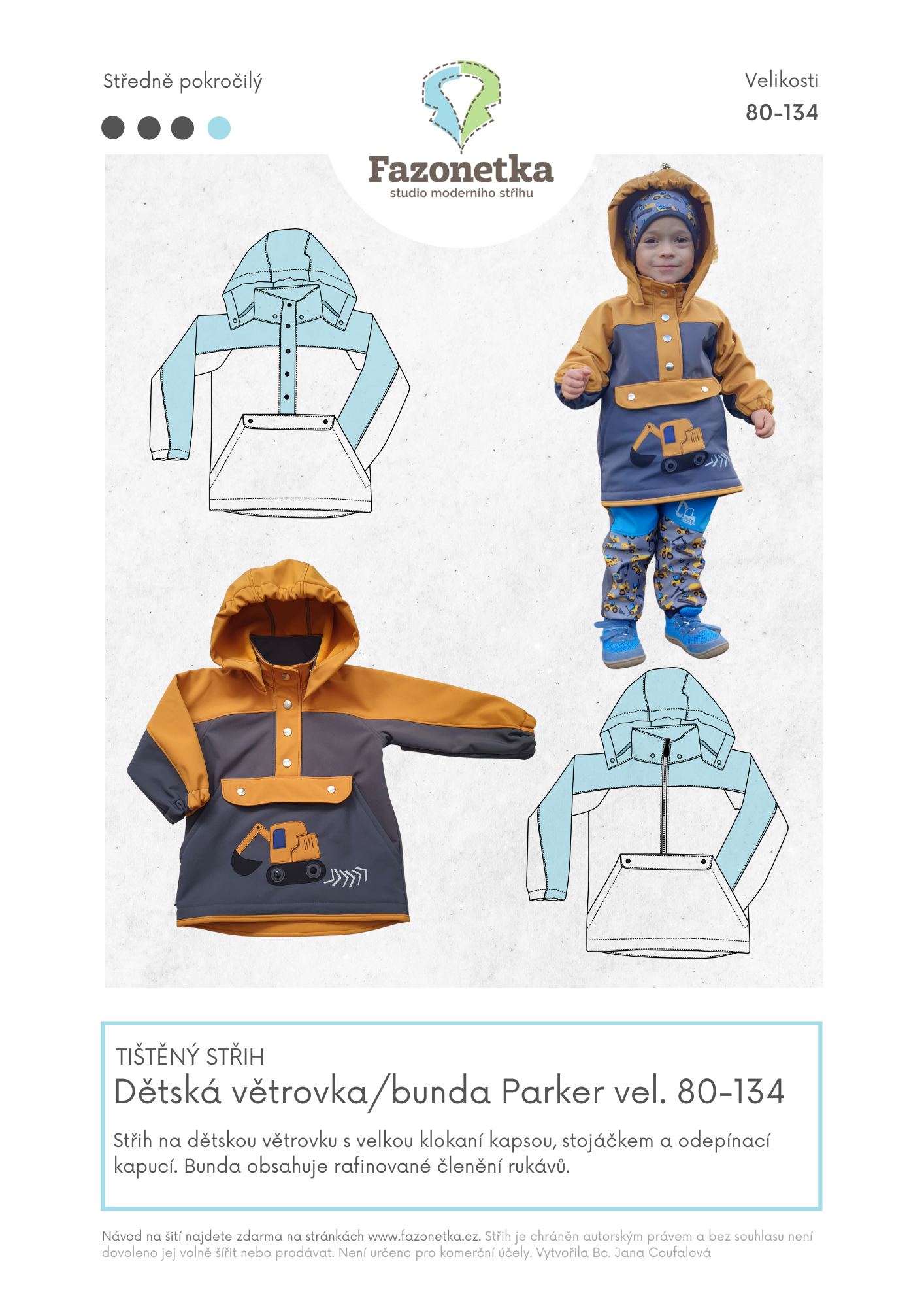 Tištěný střih na dětskou větrovku/bundu Parker vel.80-134