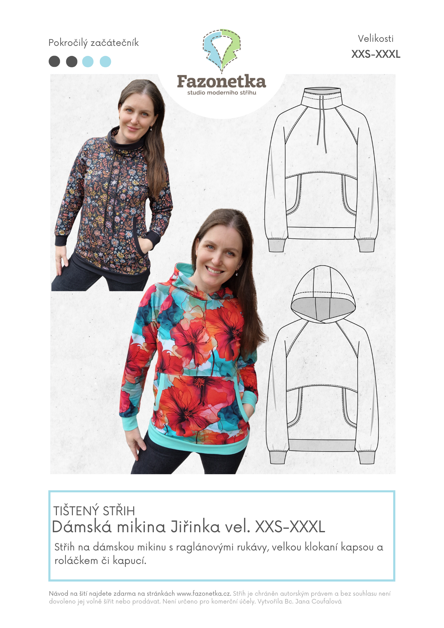 Tištěný střih dámská mikina Jiřinka vel.XXS-XXXL