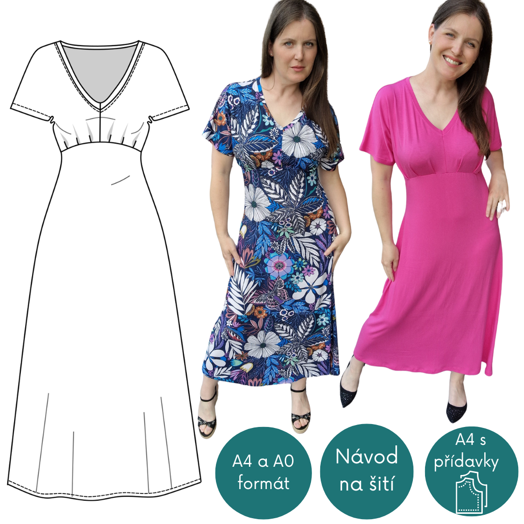 Střih na dámské šaty Grace vel.XXS-XXXL (224)