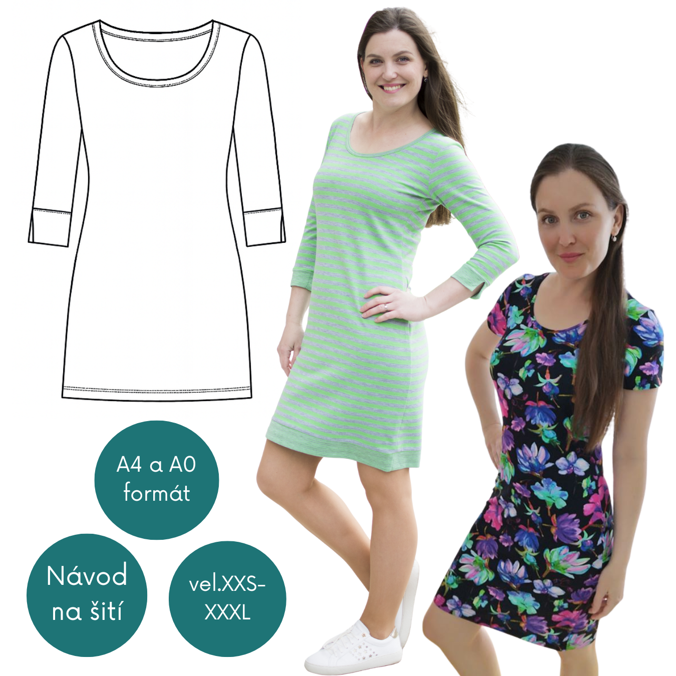 Střih dámské šaty/tričko Caroline creativ vel.XXS-XXXL (126)