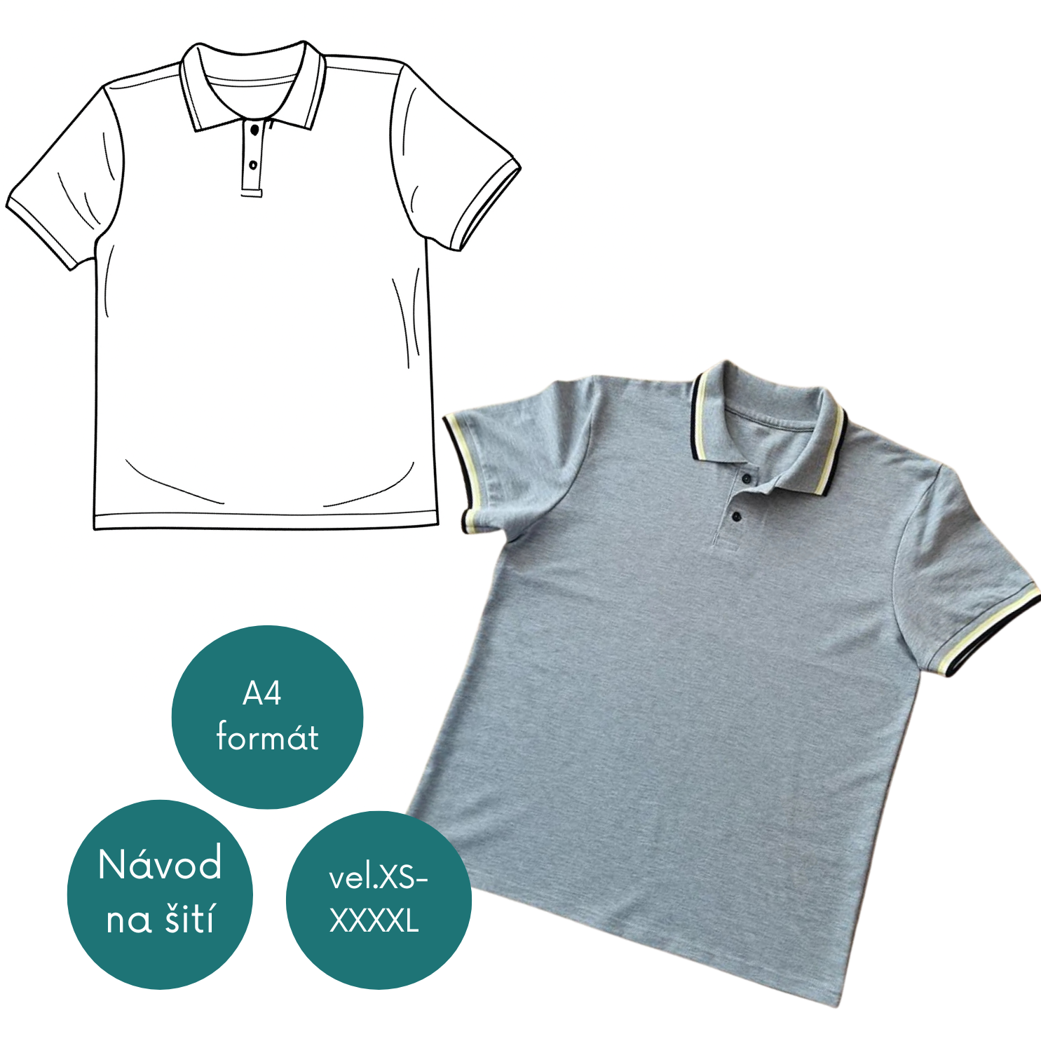 Střih pánské tričko s límečkem vel.XS-XXXXL (132)