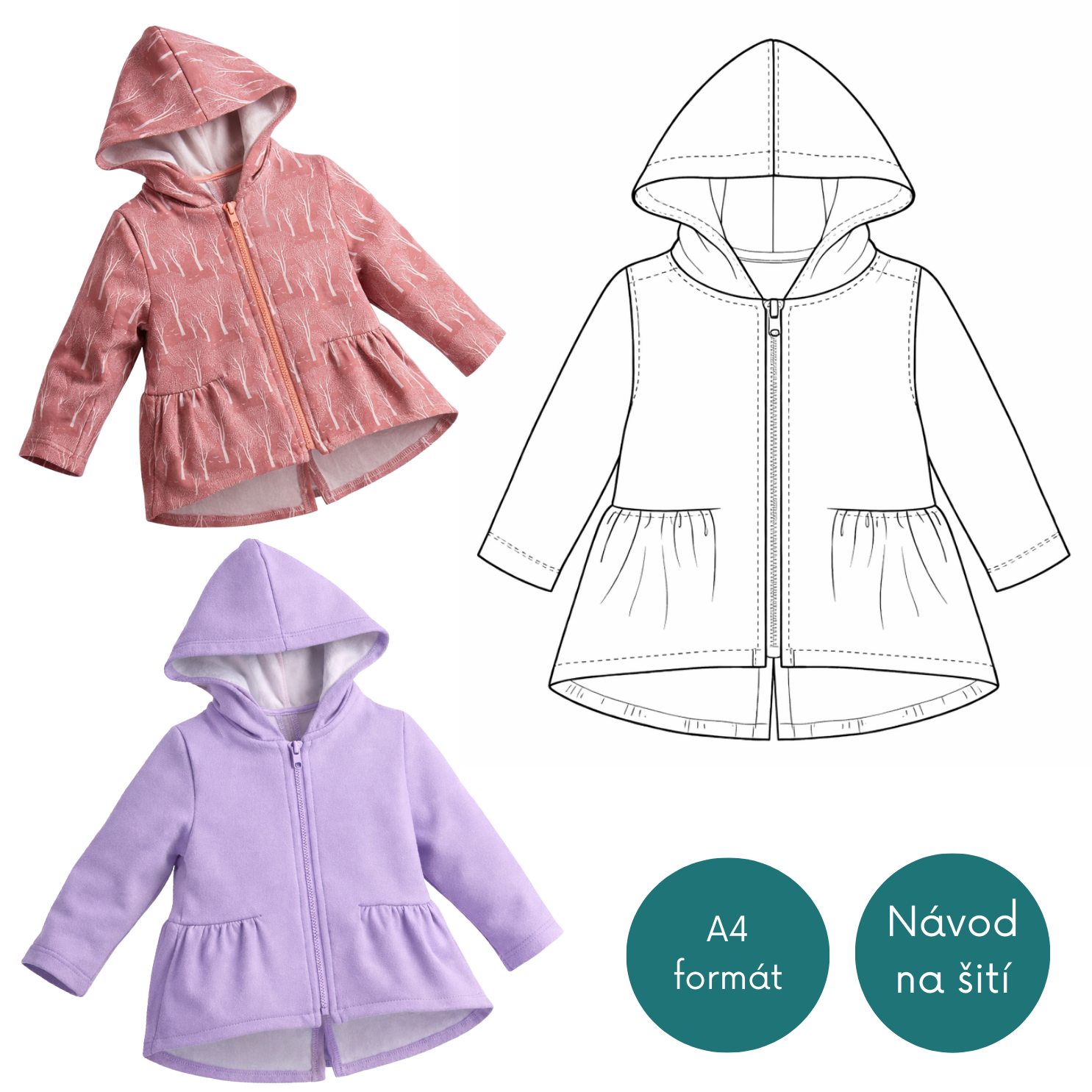 Střih na mikinu s řasením v pase vel.92-116 (5)