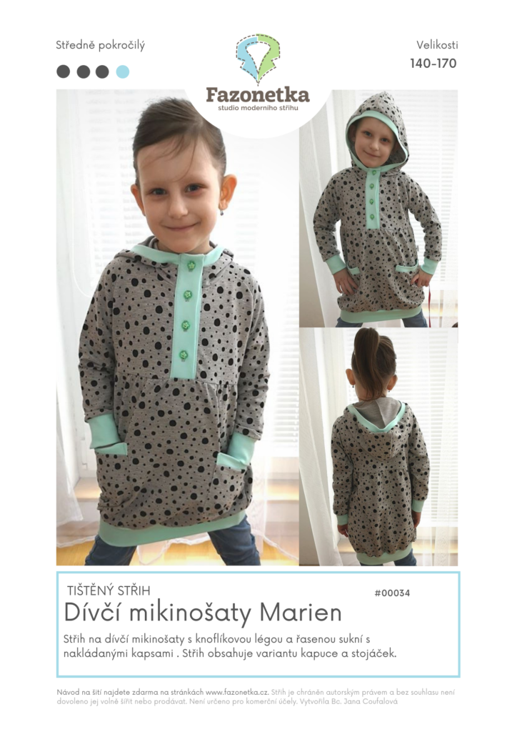 Tištěný střih dívčí mikinošaty Marien vel.140-170
