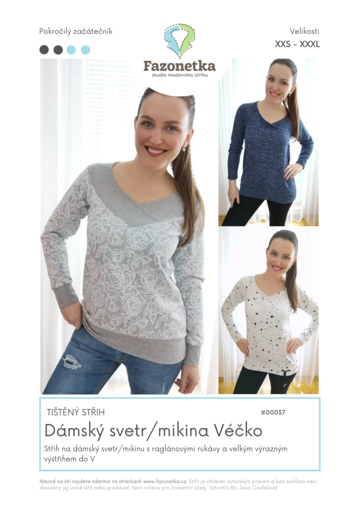 Tištěný střih dámský svetr/mikina Véčko vel. XXS-XXXL