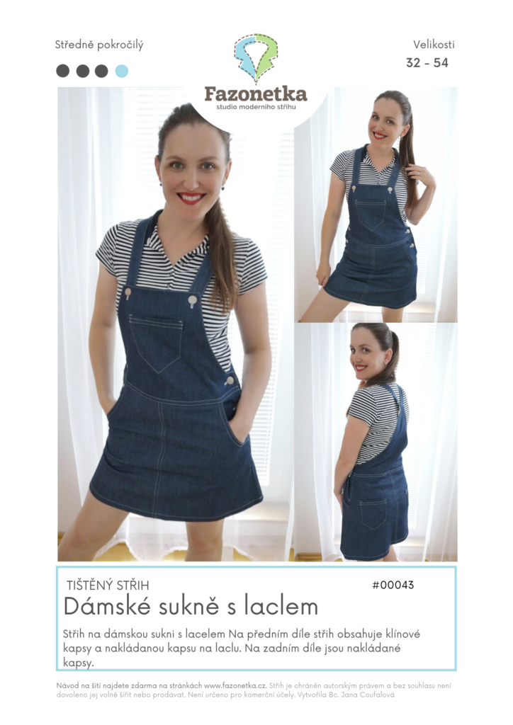 Tištěný střih na dámskou sukni s laclem vel. 32-54