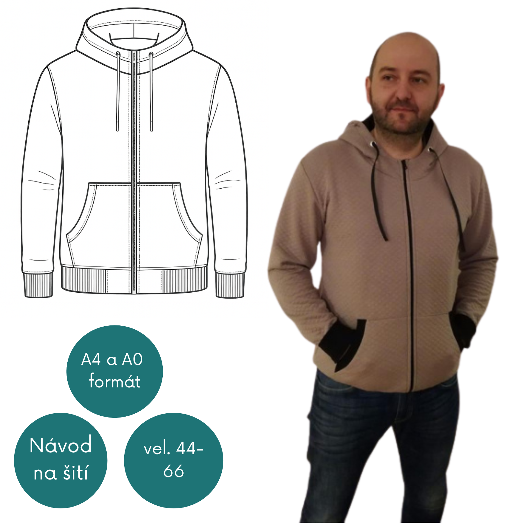 Střih na pánskou mikinu na zip vel. 44-66 (47)