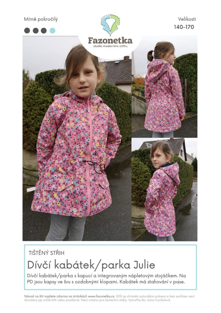 Tištěný střih na dívčí kabátek/parku Julie vel. 140-170