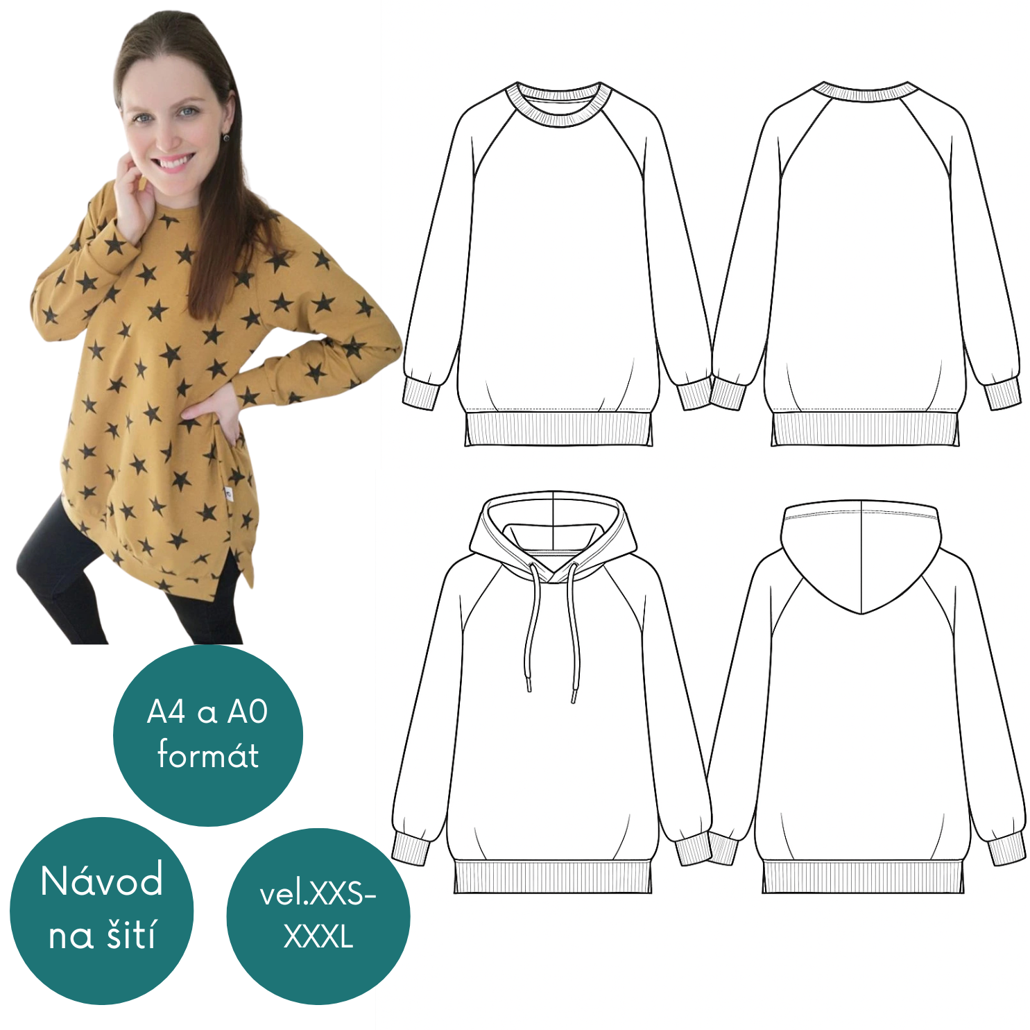 Střih na dámskou mikinu Bohemia vel.XXS-XXXL (171)