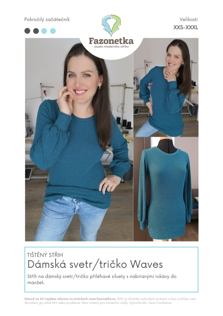 Tištěný střih na dámský svetr/tričko Waves vel.XXS-XXXL