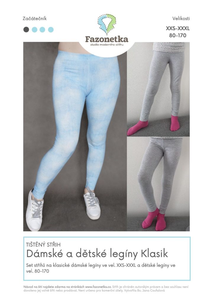Tištěný střih na dámské a dětské legíny Klasik vel.80-170 a vel.XXS-XXXL