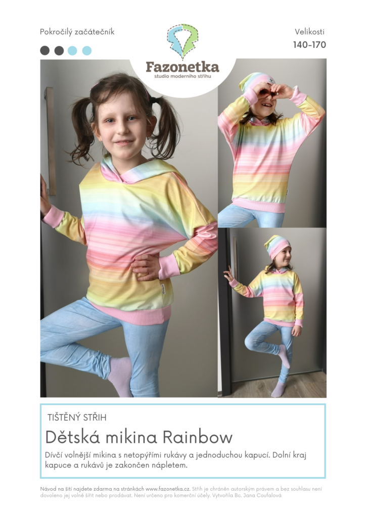 Tištěný střih na dětskou mikinu Rainbow vel.140-170