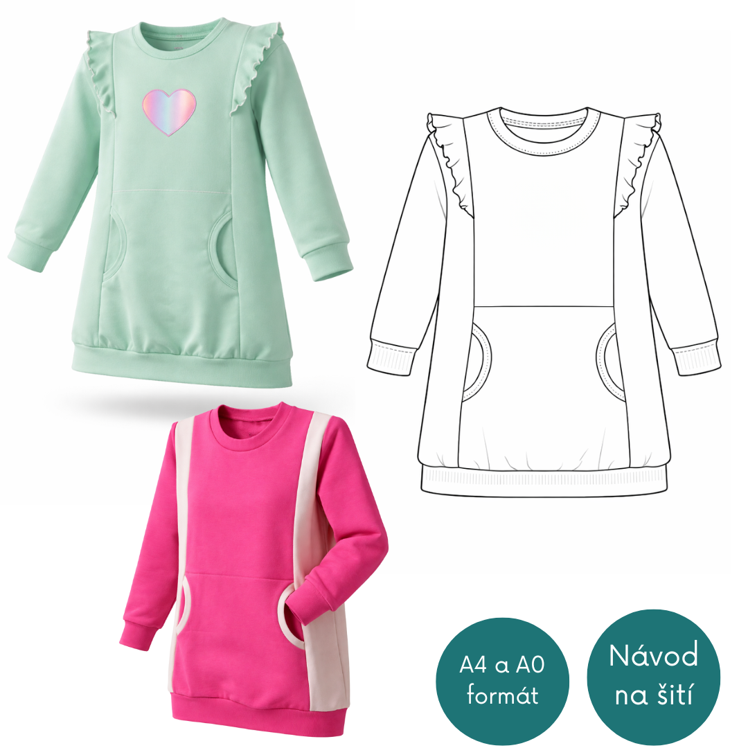 Střih mikinošaty Amálka vel.140-170 (104)