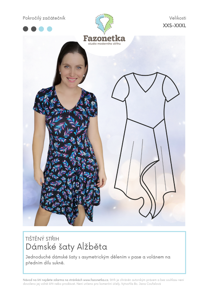 Tištěný střih na dámské šaty Alžběta vel. XXS-XXXL
