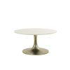 Konferenčný stolík Ø76x36 cm RICKERD biely mramor + antický bronz