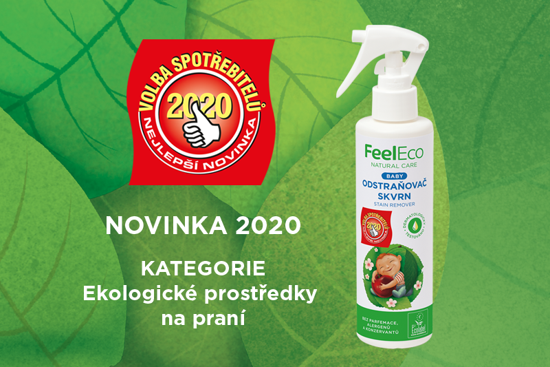 Feel Eco odstraňovač skvrn Baby je českými spotřebiteli zvolen novinkou roku 2020 v kategorii Ekologické prostředky na praní.