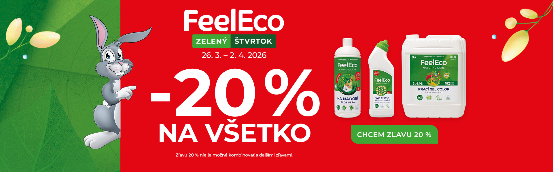 ZĽAVA 20 % - ZELENÝ ŠTVRTOK 26. 3. - 2. 4. 2026