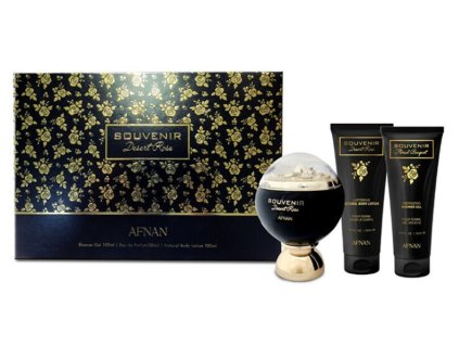 Afnan Souvenir Desert Rose dárková sada pro ženy parfémovaná voda 100 ml + sprchový gel 100 ml + tělové mléko 100 ml