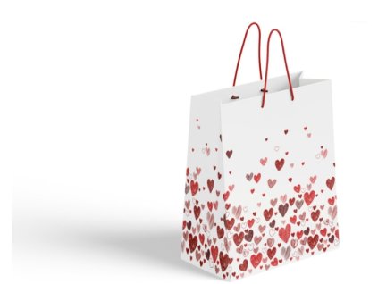 Valentýnská dárková taška 260x120x320 mm, bílá s červenými srdíčky