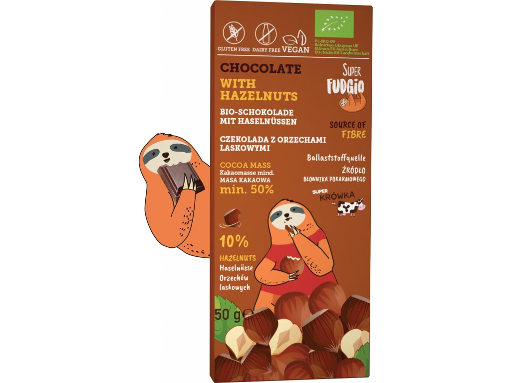 Čokoláda s lískovými oříšky, bio, vegan - Super Fudgio, 50 g