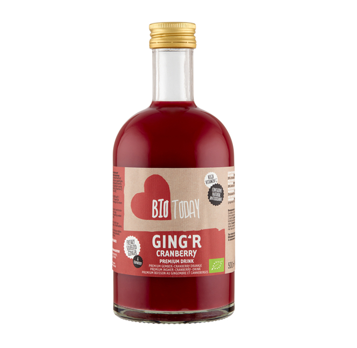 Ging’r prémiový zázvorový nápoj s brusinkami - Bio Today, 500 ml