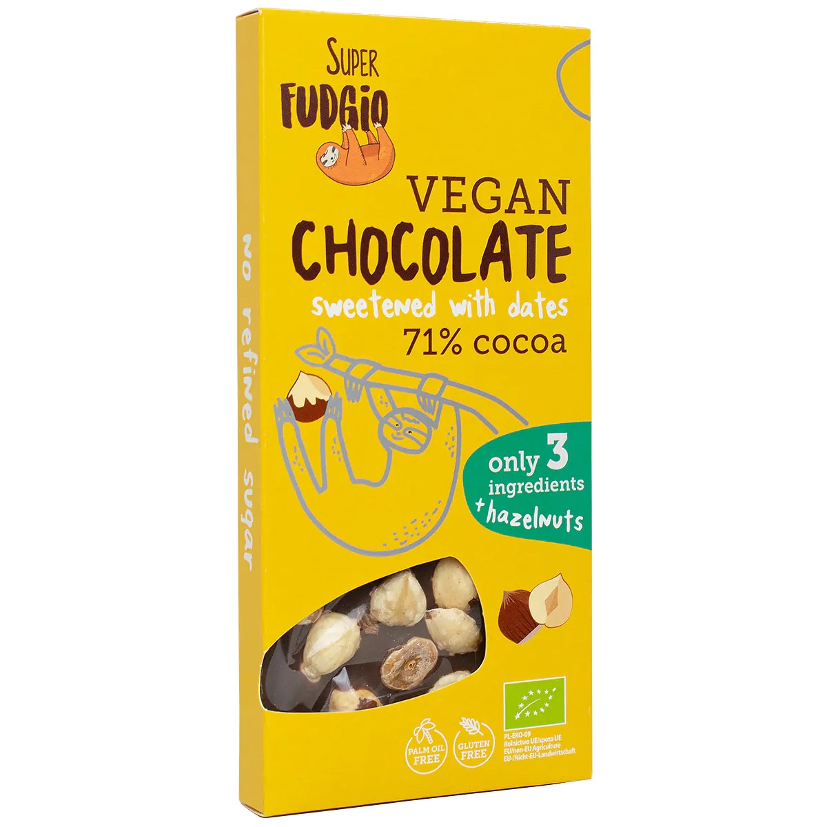 Veganská čokoláda slazená datlemi s lískovými oříšky, bio – Super Fudgio, 100 g