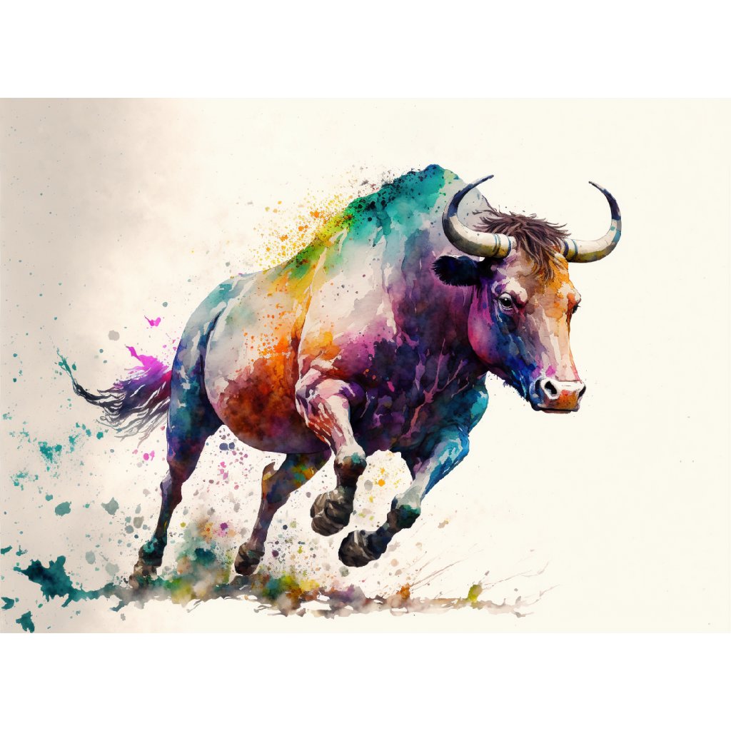 bull running full watercolor 1