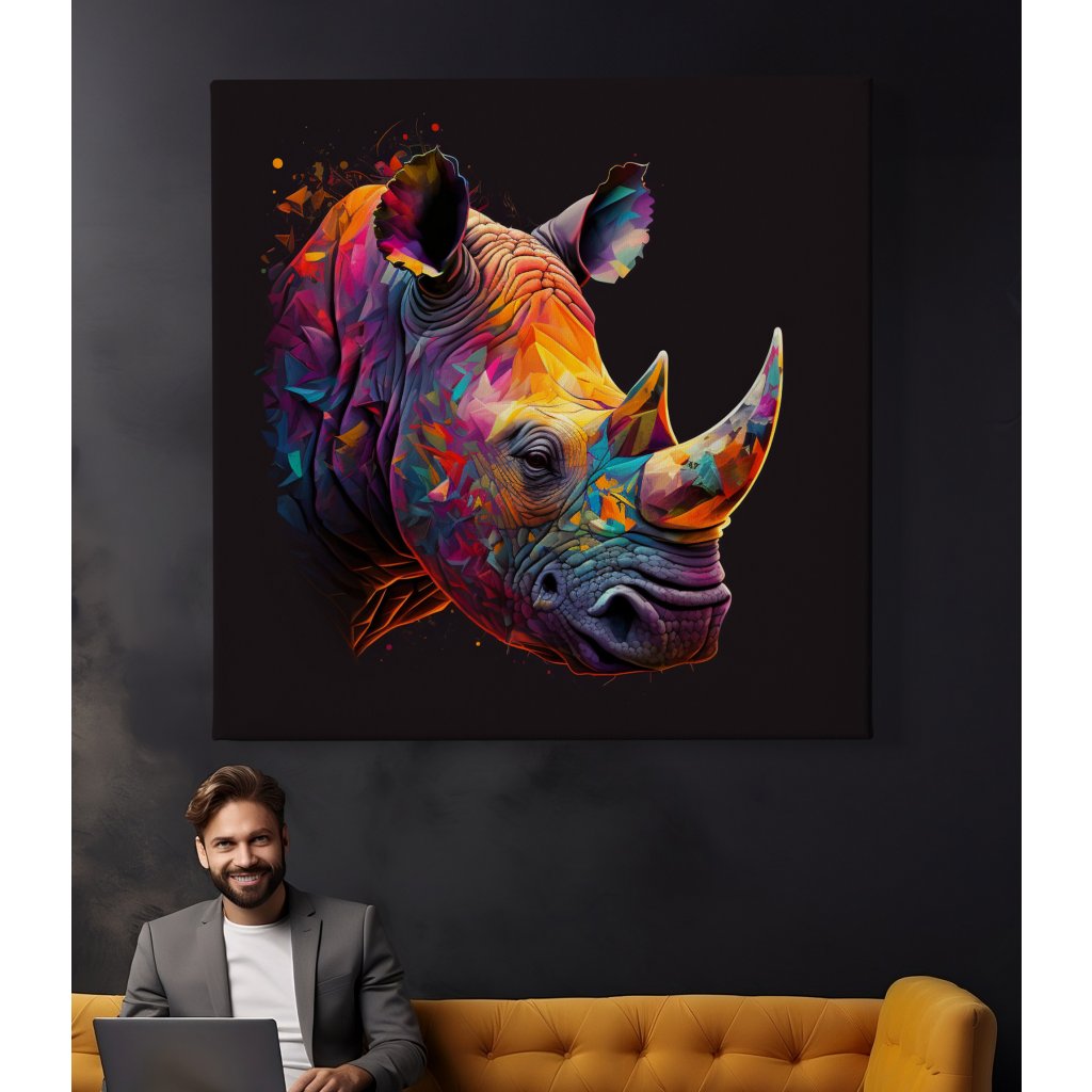 02 6288 barevny nosorozec hlava kel zvire obraz na platne