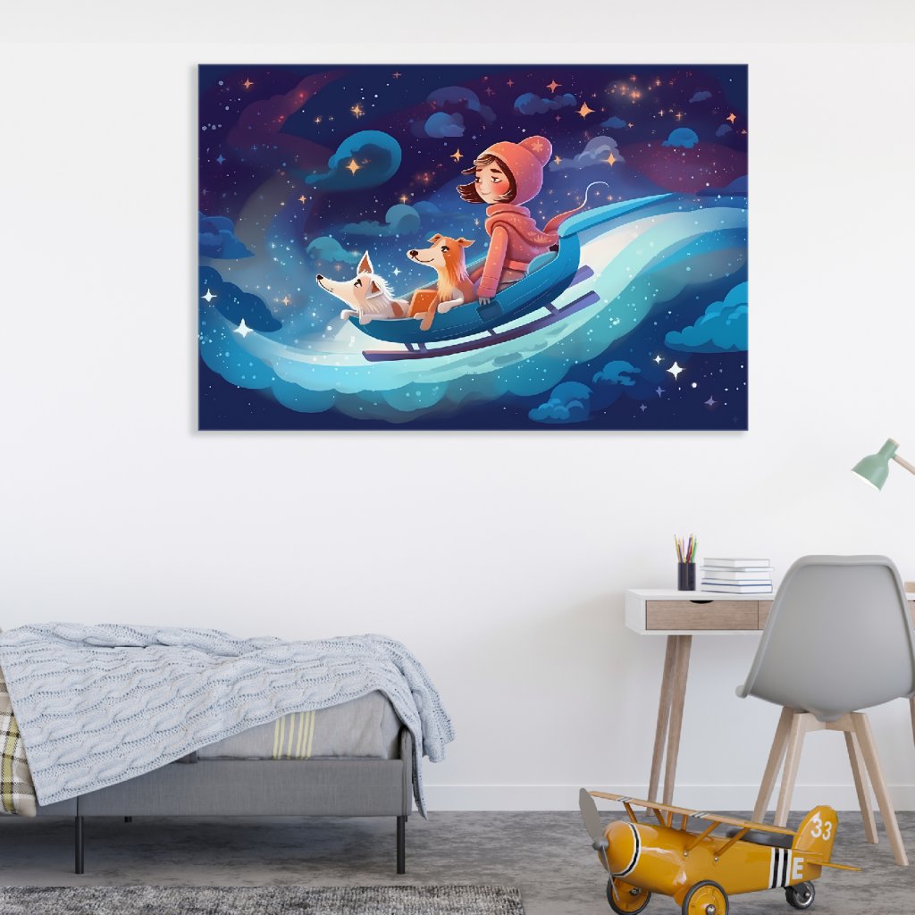 girl flying in the sleds canvas 01