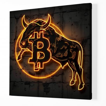 Bitcoin Býk, neon logo ,Obraz na plátně perspektiva