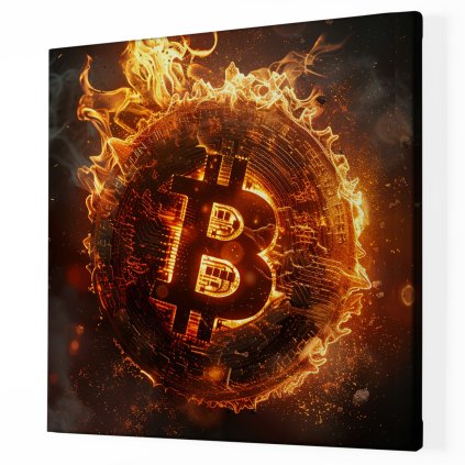 Bitcoin Ohnivé logo ,Obraz na plátně perspektiva