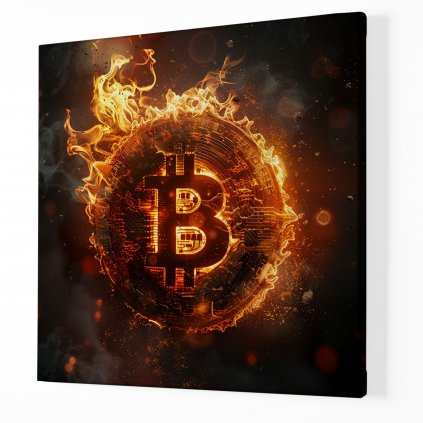 Bitcoin Ohnivé logo ,Obraz na plátně perspektiva