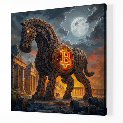Bitcoin, Trojský kůň, Ancient Bank ,Obraz na plátně perspektiva