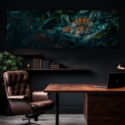Jaguár skrytý v temné džungli Obraz na plátně kancelář, tmavá zeď