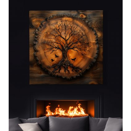 Strom života Ygess, dřevo styl obraz na plátně černý krb