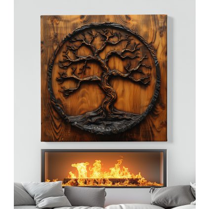 Strom života Sedull, dřevo styl obraz na plátně bílý krb