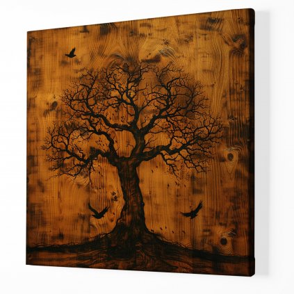 Strom života Birdy, dřevo styl ,Obraz na plátně perspektiva
