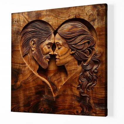 Zamilovaný pár v srdečném spojení, dřevo styl ,Obraz na plátně perspektiva