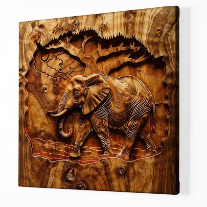 Slon africký pod stromem, dřevo styl ,Obraz na plátně perspektiva