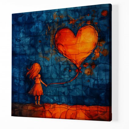 Dívka a zářivé srdce balónek ,Obraz na plátně perspektiva